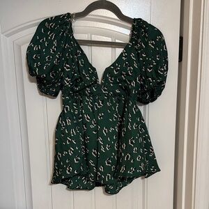 Entro Dark Green Leopard Print Blouse